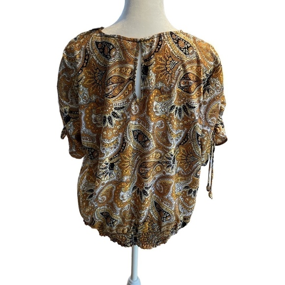 NWT MICHAEL Michael Kors Ruffled Marigold Paisley Peasant Top Ruched - Picture 2 of 6